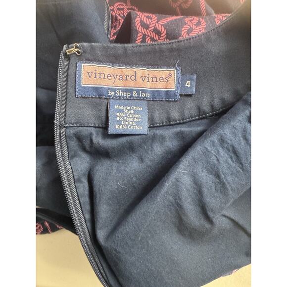 Vineyard Vines Nautical Midi V Neck Sheath Dress Sleeveless Navy Pink Size 4 - Picture 3 of 4